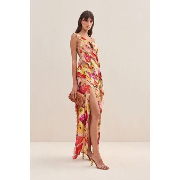 NWT Cult Gaia Whitney Gown Silk Floral Tiered Maxi Dress Size XS - Picture 1 of 13